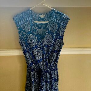 Max Studio Blue White Printed Romper Size Small